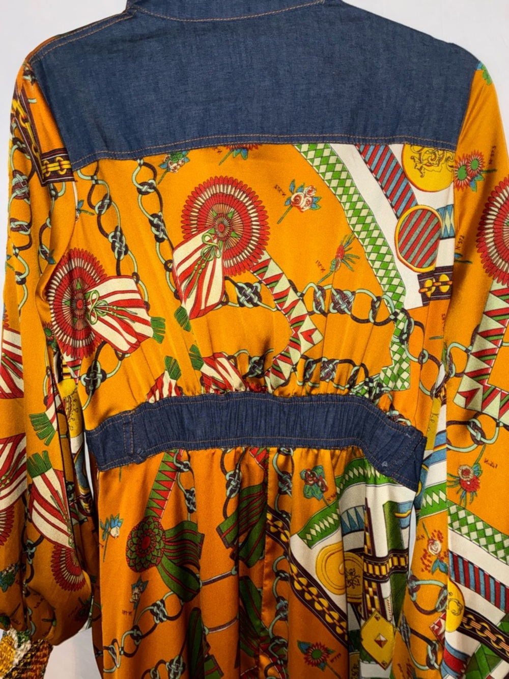 TOV Holy Patterned Maxi Shirt Button Dress With Denim Trim Size 40 New With Tag - Picture 11 of 11